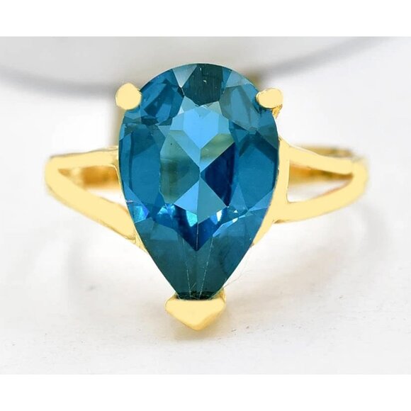 Created 5.12 Cts Blue Zircon Ring 10k Yellow Gold
